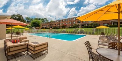 Pool and apartment building exterior